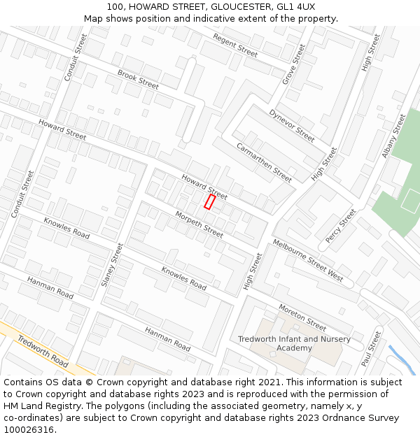 100, HOWARD STREET, GLOUCESTER, GL1 4UX: Location map and indicative extent of plot