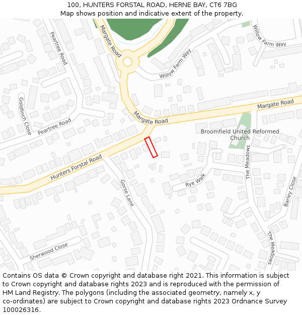 100, HUNTERS FORSTAL ROAD, HERNE BAY, CT6 7BG: Location map and indicative extent of plot