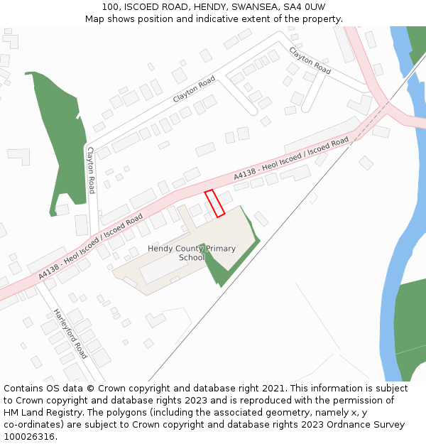 100, ISCOED ROAD, HENDY, SWANSEA, SA4 0UW: Location map and indicative extent of plot