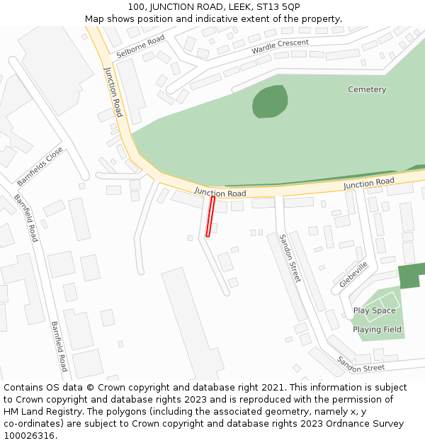 100, JUNCTION ROAD, LEEK, ST13 5QP: Location map and indicative extent of plot