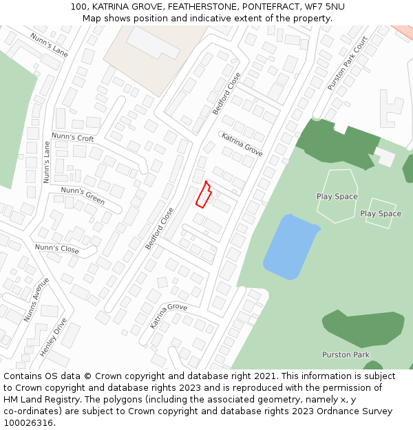 100, KATRINA GROVE, FEATHERSTONE, PONTEFRACT, WF7 5NU: Location map and indicative extent of plot
