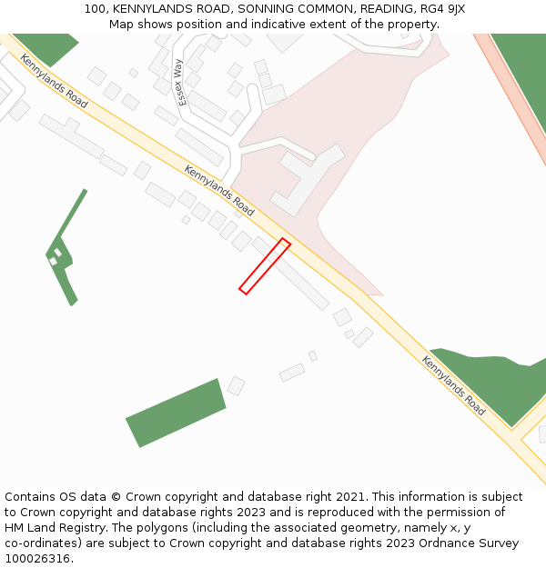 100, KENNYLANDS ROAD, SONNING COMMON, READING, RG4 9JX: Location map and indicative extent of plot