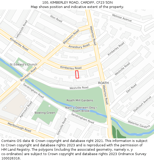 100, KIMBERLEY ROAD, CARDIFF, CF23 5DN: Location map and indicative extent of plot