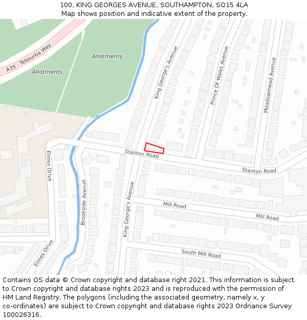 100, KING GEORGES AVENUE, SOUTHAMPTON, SO15 4LA: Location map and indicative extent of plot