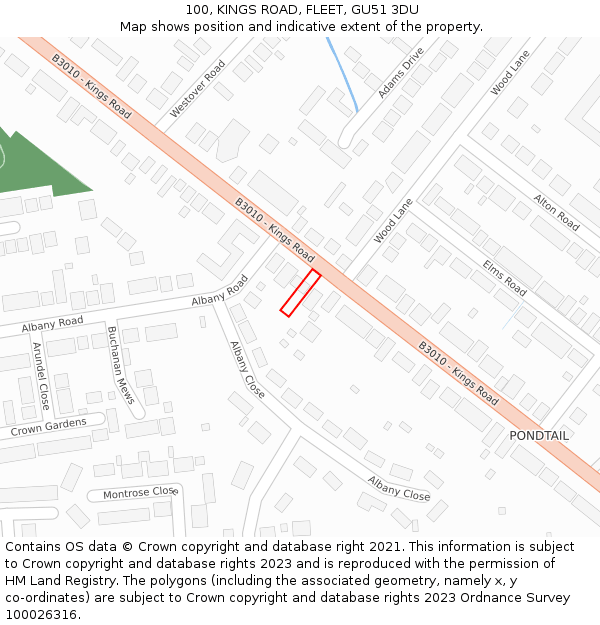 100, KINGS ROAD, FLEET, GU51 3DU: Location map and indicative extent of plot