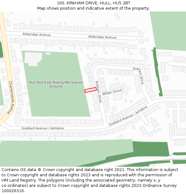 100, KIRKHAM DRIVE, HULL, HU5 2BT: Location map and indicative extent of plot