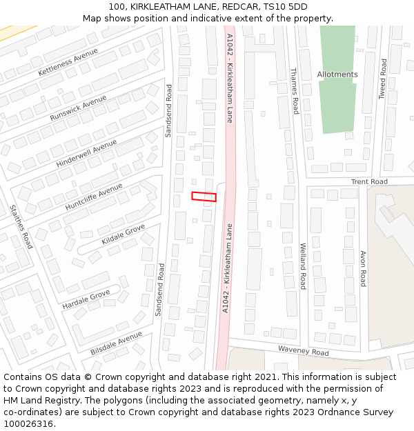 100, KIRKLEATHAM LANE, REDCAR, TS10 5DD: Location map and indicative extent of plot