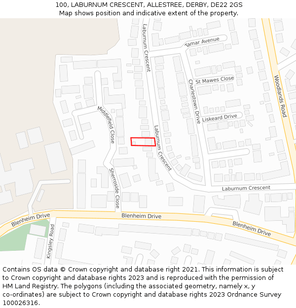 100, LABURNUM CRESCENT, ALLESTREE, DERBY, DE22 2GS: Location map and indicative extent of plot