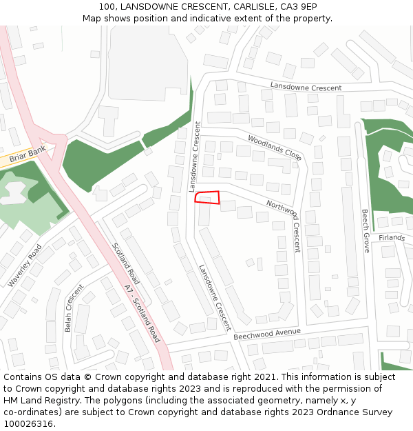 100, LANSDOWNE CRESCENT, CARLISLE, CA3 9EP: Location map and indicative extent of plot