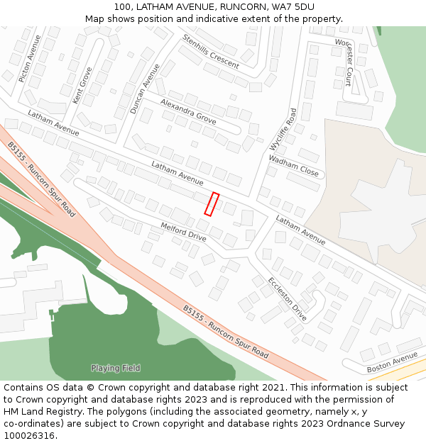 100, LATHAM AVENUE, RUNCORN, WA7 5DU: Location map and indicative extent of plot