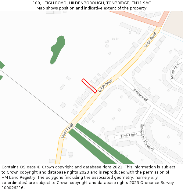 100, LEIGH ROAD, HILDENBOROUGH, TONBRIDGE, TN11 9AG: Location map and indicative extent of plot