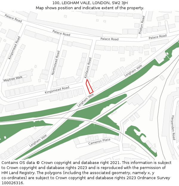 100, LEIGHAM VALE, LONDON, SW2 3JH: Location map and indicative extent of plot