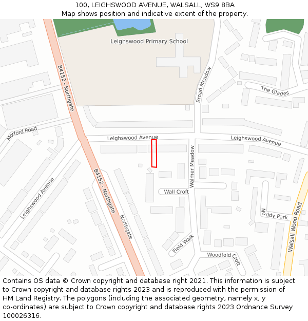 100, LEIGHSWOOD AVENUE, WALSALL, WS9 8BA: Location map and indicative extent of plot