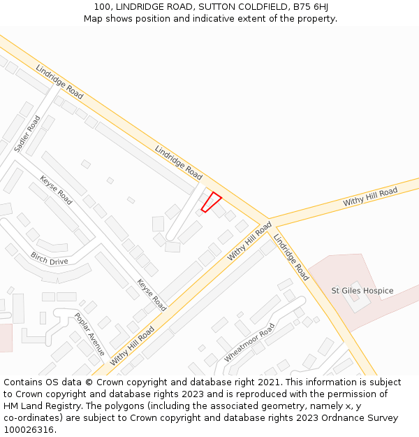 100, LINDRIDGE ROAD, SUTTON COLDFIELD, B75 6HJ: Location map and indicative extent of plot