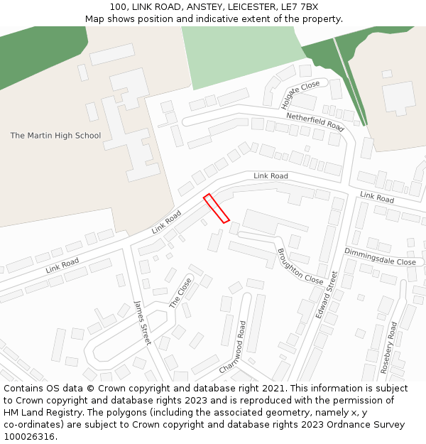 100, LINK ROAD, ANSTEY, LEICESTER, LE7 7BX: Location map and indicative extent of plot