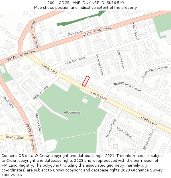 100, LODGE LANE, DUKINFIELD, SK16 5HY: Location map and indicative extent of plot