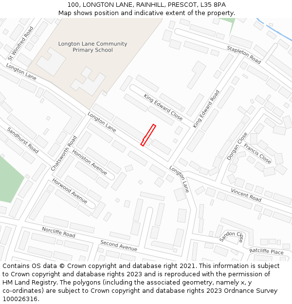 100, LONGTON LANE, RAINHILL, PRESCOT, L35 8PA: Location map and indicative extent of plot