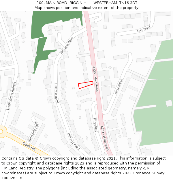 100, MAIN ROAD, BIGGIN HILL, WESTERHAM, TN16 3DT: Location map and indicative extent of plot