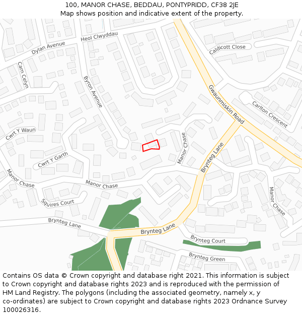 100, MANOR CHASE, BEDDAU, PONTYPRIDD, CF38 2JE: Location map and indicative extent of plot