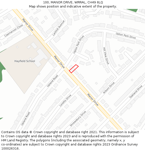 100, MANOR DRIVE, WIRRAL, CH49 6LQ: Location map and indicative extent of plot