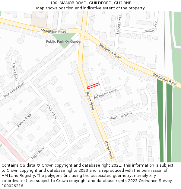 100, MANOR ROAD, GUILDFORD, GU2 9NR: Location map and indicative extent of plot