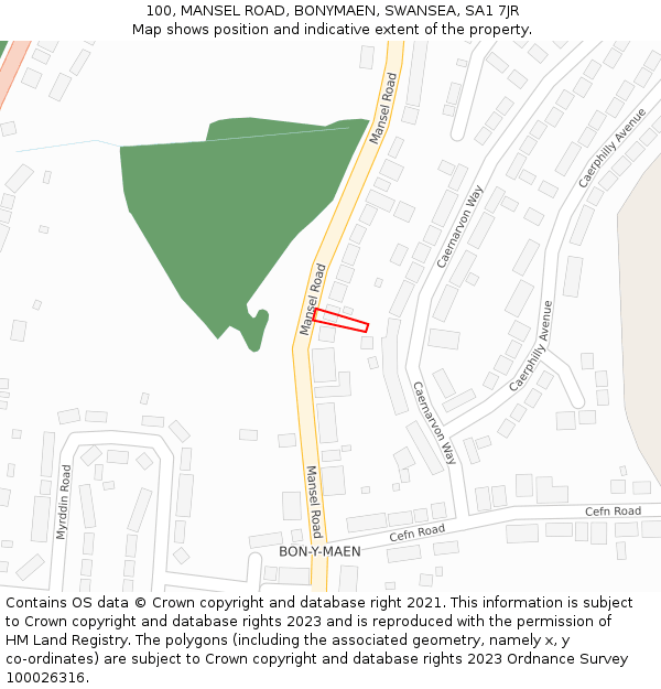 100, MANSEL ROAD, BONYMAEN, SWANSEA, SA1 7JR: Location map and indicative extent of plot
