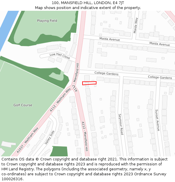 100, MANSFIELD HILL, LONDON, E4 7JT: Location map and indicative extent of plot