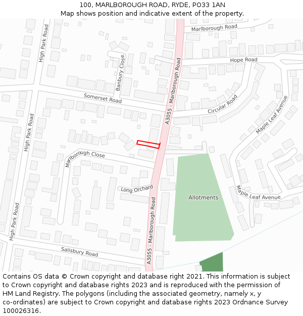 100, MARLBOROUGH ROAD, RYDE, PO33 1AN: Location map and indicative extent of plot