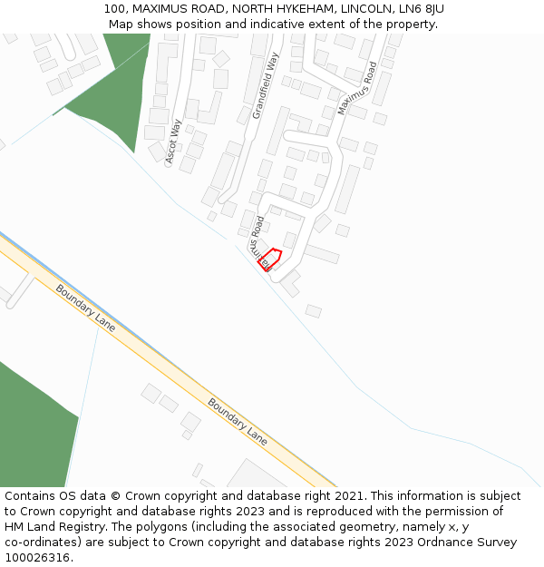 100, MAXIMUS ROAD, NORTH HYKEHAM, LINCOLN, LN6 8JU: Location map and indicative extent of plot