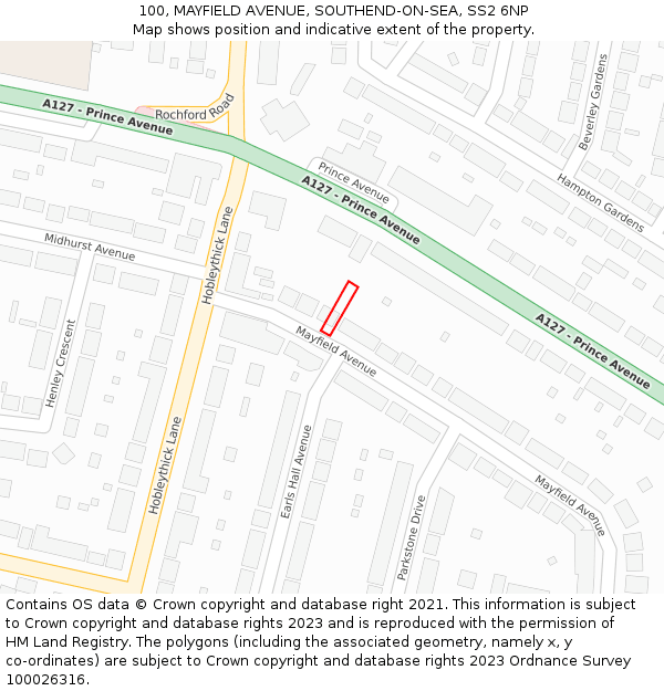 100, MAYFIELD AVENUE, SOUTHEND-ON-SEA, SS2 6NP: Location map and indicative extent of plot