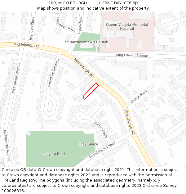 100, MICKLEBURGH HILL, HERNE BAY, CT6 6JX: Location map and indicative extent of plot