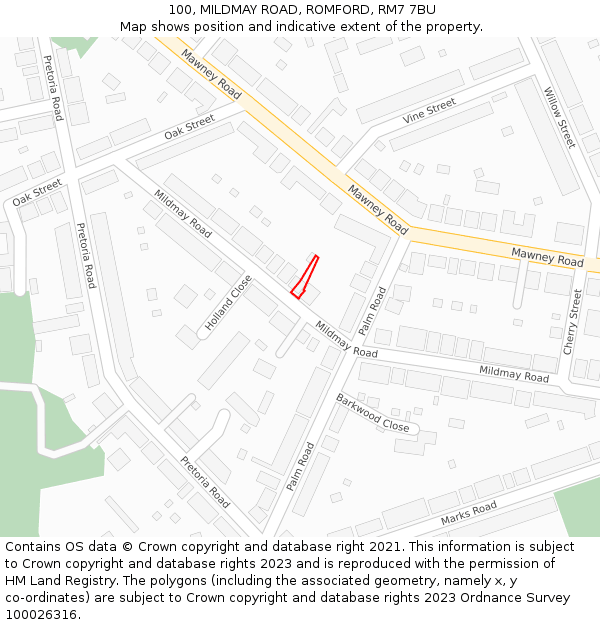 100, MILDMAY ROAD, ROMFORD, RM7 7BU: Location map and indicative extent of plot