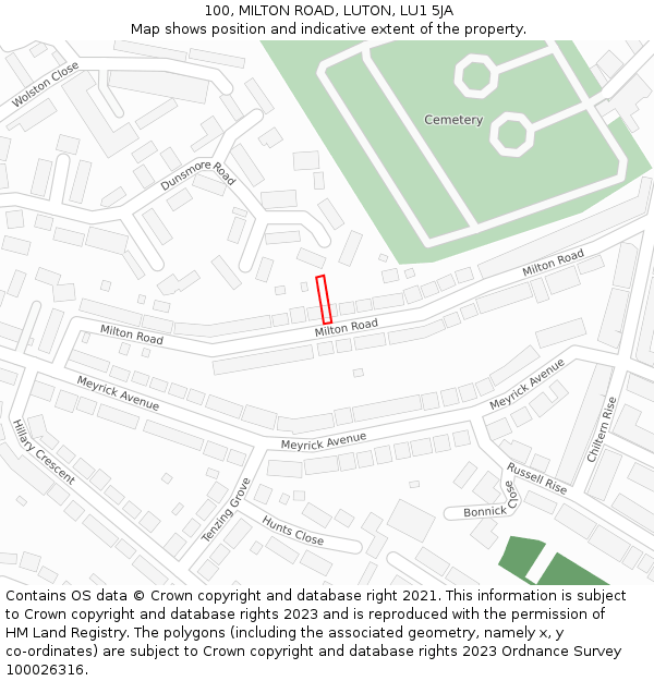 100, MILTON ROAD, LUTON, LU1 5JA: Location map and indicative extent of plot