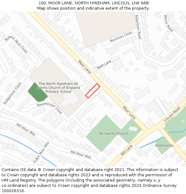 100, MOOR LANE, NORTH HYKEHAM, LINCOLN, LN6 9AB: Location map and indicative extent of plot