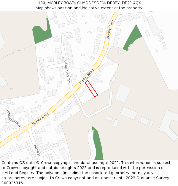 100, MORLEY ROAD, CHADDESDEN, DERBY, DE21 4QX: Location map and indicative extent of plot