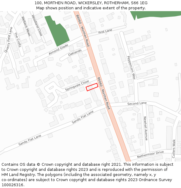 100, MORTHEN ROAD, WICKERSLEY, ROTHERHAM, S66 1EG: Location map and indicative extent of plot