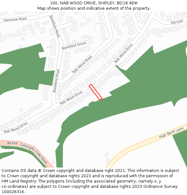 100, NAB WOOD DRIVE, SHIPLEY, BD18 4EW: Location map and indicative extent of plot