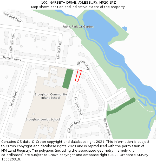 100, NARBETH DRIVE, AYLESBURY, HP20 1PZ: Location map and indicative extent of plot