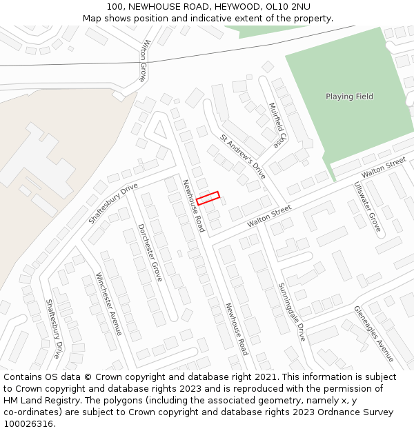 100, NEWHOUSE ROAD, HEYWOOD, OL10 2NU: Location map and indicative extent of plot