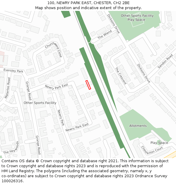 100, NEWRY PARK EAST, CHESTER, CH2 2BE: Location map and indicative extent of plot