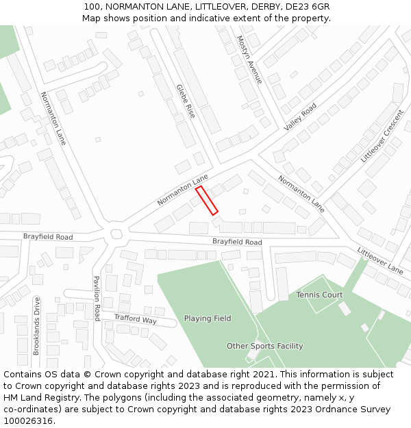 100, NORMANTON LANE, LITTLEOVER, DERBY, DE23 6GR: Location map and indicative extent of plot