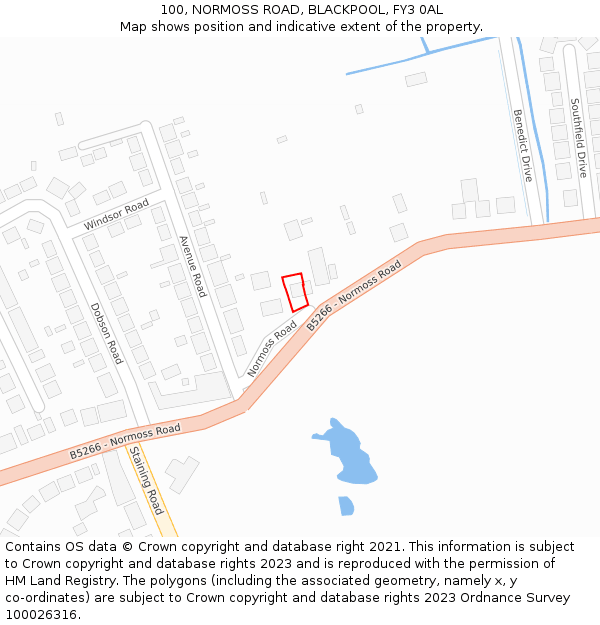 100, NORMOSS ROAD, BLACKPOOL, FY3 0AL: Location map and indicative extent of plot