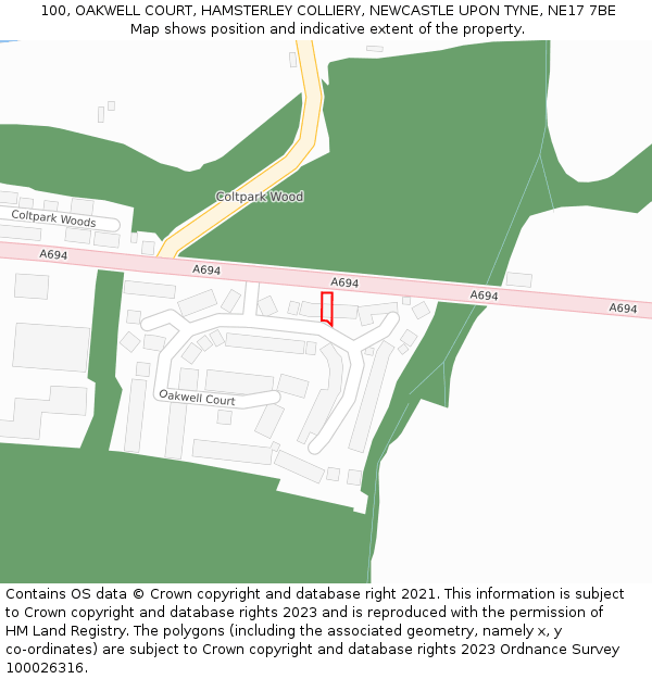 100, OAKWELL COURT, HAMSTERLEY COLLIERY, NEWCASTLE UPON TYNE, NE17 7BE: Location map and indicative extent of plot