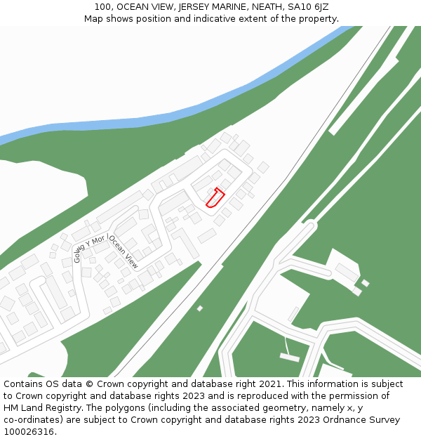 100, OCEAN VIEW, JERSEY MARINE, NEATH, SA10 6JZ: Location map and indicative extent of plot