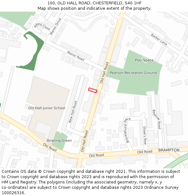 100, OLD HALL ROAD, CHESTERFIELD, S40 1HF: Location map and indicative extent of plot