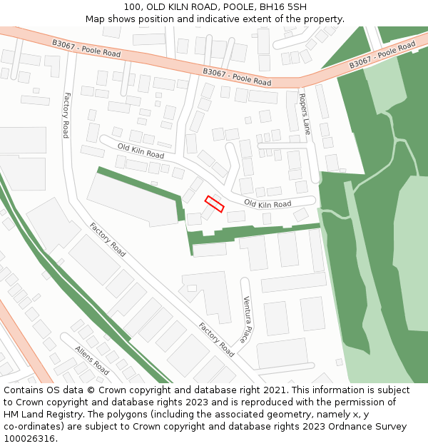 100, OLD KILN ROAD, POOLE, BH16 5SH: Location map and indicative extent of plot