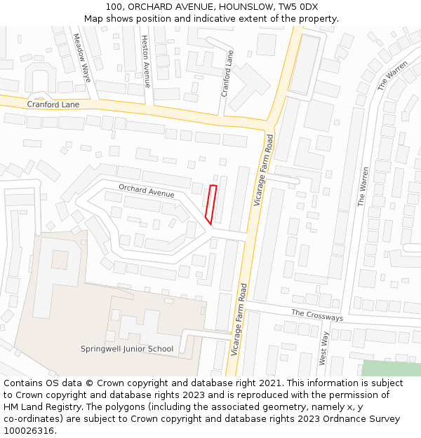 100, ORCHARD AVENUE, HOUNSLOW, TW5 0DX: Location map and indicative extent of plot