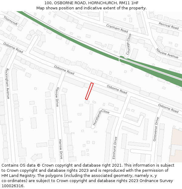 100, OSBORNE ROAD, HORNCHURCH, RM11 1HF: Location map and indicative extent of plot