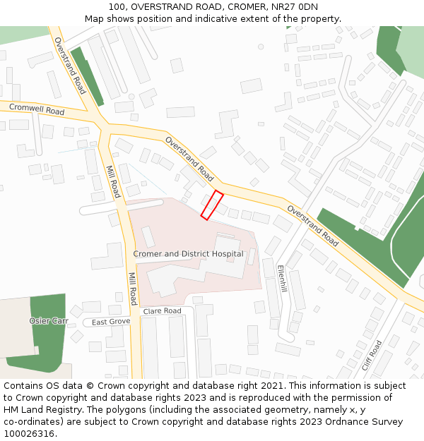 100, OVERSTRAND ROAD, CROMER, NR27 0DN: Location map and indicative extent of plot