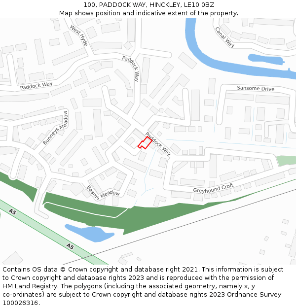 100, PADDOCK WAY, HINCKLEY, LE10 0BZ: Location map and indicative extent of plot